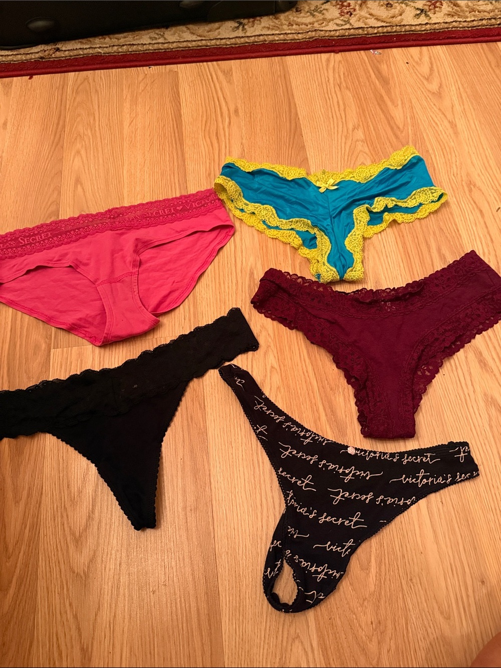 Victoria's Secret Panty Set - Pink, Teal with Yellow, Burgundy, Black size mediu